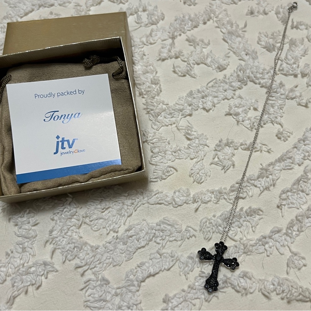 COPY - Black Spinel Rhodium Over Sterling Silver Cross Pendant With Chain 1.26c…